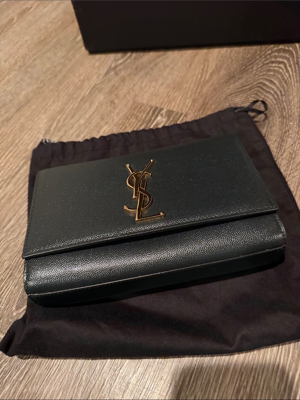 Saint Laurent Black Leather YSL Logo Wallet Crossbody